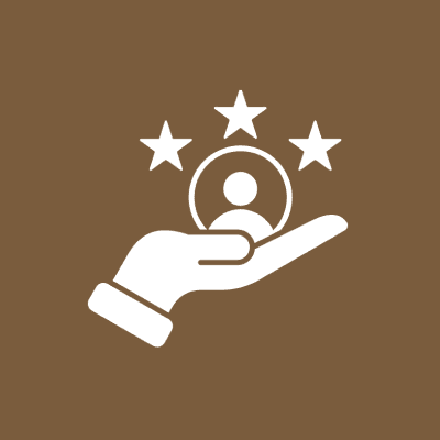 Hand holding person with three stars.