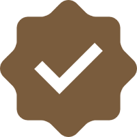 Brown verified badge with checkmark symbol.